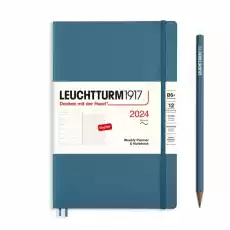 PLANER TYGODNIOWY Z NOTATNIKIEM LEUCHTTURM1917 W MIĘKKIEJ OPRAWIE PAPERBACK B6 2024 STONE BLUE Biuro i firma Akcesoria biurowe Artykuły papiernicze