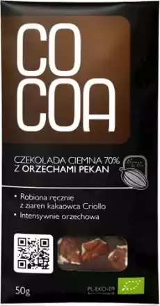 CZEKOLADA GORZKA 70 Z ORZECHAMI PEKAN BIO 50 g COCOA Artykuły Spożywcze Kakao i czekolada