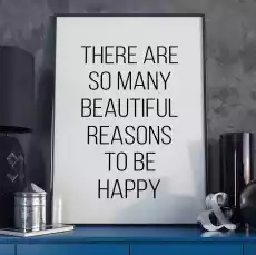 Reasons to be happy plakat typograficzny wymiary 18cm x 24cm ramka czarna Dom i ogród