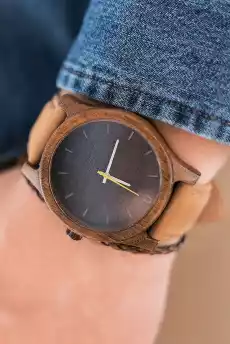 Drewniany zegarek męski z czarną tarczą na skórzanym pasku Biżuteria i zegarki Zegarki