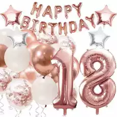 Balony na 18 urodziny zestaw 53 szt napis happy birthday rosegold Prezenty