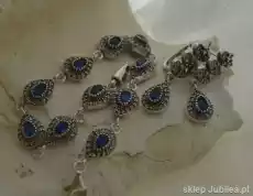 Srebrny komplet z szafirami SZAFIROWE ŁZY Biżuteria i zegarki Wyroby jubilerskie Łańcuszki