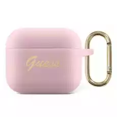 Guess GUA3SSSI AirPods 3 cover różowypink Silicone Vintage Script Telefony i akcesoria Akcesoria telefoniczne Etui