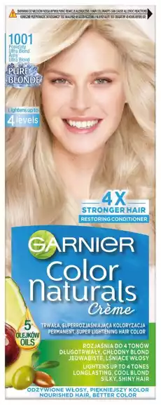 Garnier Color Naturals 1001 Popielaty Ultra Blond odżywczy krem rozjaśniający rozjaśnia do 4 tonów Zdrowie i uroda Kosmetyki i akcesoria Pielęgnacja i stylizacja włosów Farby i szampony koloryzujące