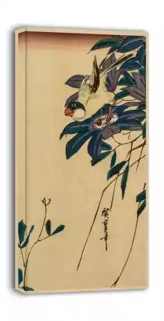 Grosbeak and Clematis Hiroshige obraz na płótnie Wymiar do wyboru 30x60 cm Dom i ogród Wyposażenie wnętrz Dekoracja Obrazy i plakaty