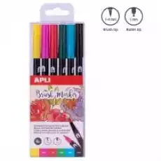 Apli Markery dwustronne brush marker 6 szt Dla dziecka Artykuły szkolne Kredki farby flamastry markery