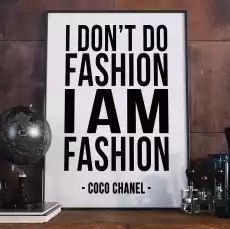 I dont do fashion im fashion coco chanel plakat typograficzny wymiary 18cm x 24cm ramka czarna Dom i ogród