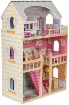 Duży drewniany 3piętrowy domek dla lalek z tarasem zestawem mebli i oświetleniem LED Dla dziecka Zabawki Zabawki dla dziewczynek Lalki i akcesoria