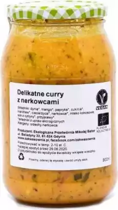 CURRY DELIKATNE Z ORZECHAMI NERKOWCA I MANGO BIO 900 ml ZAKWASOWNIA Artykuły Spożywcze Gotowe dania