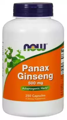 Panax Ginseng Żeń szeń 500 mg 250 kapsułek Now Foods Artykuły Spożywcze Produkty dietetyczne Suplementy