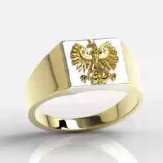 Sygnet z żółtego i białego złota z wizerunkiem orła SJ24ZBZ Biżuteria i zegarki Biżuteria dla Panów Sygnety
