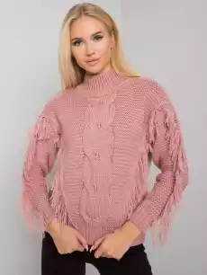 Sweter z warkoczami ciemny różowy casual bez kaptura wkładane przez głowę dekolt golf rękaw długi Odzież obuwie dodatki