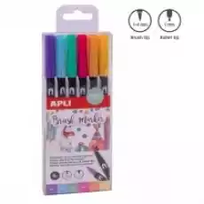 Apli Markery dwustronne brush marker 6 szt Dla dziecka Artykuły szkolne Kredki farby flamastry markery