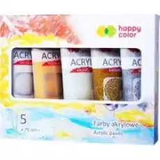 Happy Color Zestaw farb akrylowych METALIK i BROKAT 5 kolorów x 75 ml 75 ml 5 kolorów Dla dziecka Artykuły szkolne Kredki farby flamastry markery