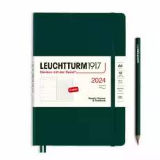 PLANER TYGODNIOWY Z NOTATNIKIEM LEUCHTTURM1917 W MIĘKKIEJ OPRAWIE MEDIUM A5 2024 FOREST GREEN Biuro i firma Akcesoria biurowe Artykuły papiernicze