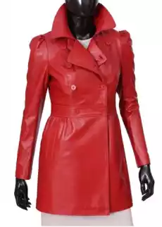 ELZ461 czerwony płaszcz dwurzędowy damski ze skóry owczej DORJAN Odzież obuwie dodatki Odzież wierzchnia