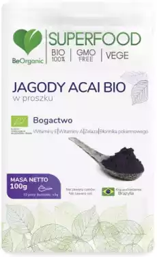 Jagody Acai BIO w proszku 100g BeOrganic Artykuły Spożywcze