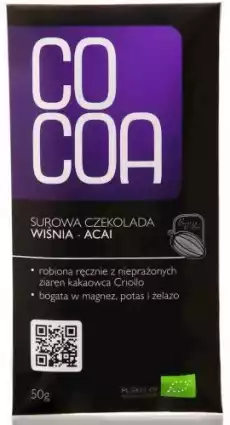 CZEKOLADA SUROWA WIŚNIAACAI BIO 50 g COCOA Artykuły Spożywcze Produkty dietetyczne Suplementy