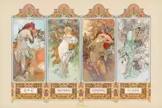 Alfons Mucha 4 Pory Roku Secesja plakat Dom i ogród Wyposażenie wnętrz Dekoracja Obrazy i plakaty