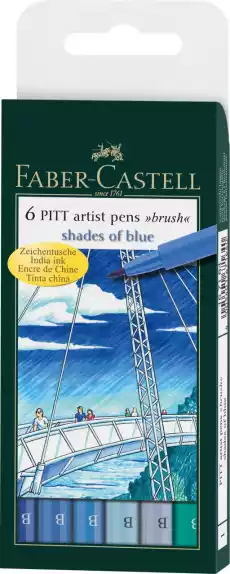 ZESTAW 6 PISAKÓW PITT ARTIST PEN BRUSH FABERCASTELL odcienie niebieskiego Biuro i firma Akcesoria biurowe Artykuły plastyczne