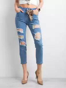 Spodnie jeans jeansowe niebieski casual mom dziury Odzież obuwie dodatki Odzież damska Spodnie damskie Jeansy damskie