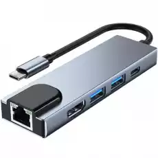 Hub adapter TechProtect V3 5w1 USBC 2x USBA1x USBC1x HDMI1x LAN srebrny Komputery Akcesoria do laptopów Stacje dokujące i duplikatory