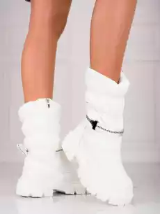 Śniegowce damskie Shelovet białe Odzież obuwie dodatki Obuwie damskie Obuwie zimowe