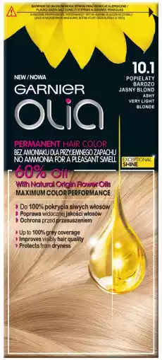 Garnier Olia 101 Popielaty bardzo jasny blond farba do włosów bez amoniaku 60 olejków Zdrowie i uroda Kosmetyki i akcesoria Pielęgnacja i stylizacja włosów Farby i szampony koloryzujące