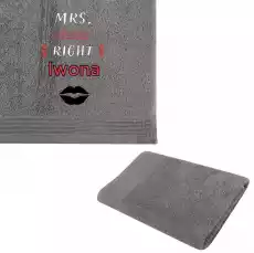 Ręcznik kąpielowy z haftem na Walentynki Mrs Always Right Aqua frotte 70x140 Dom i ogród