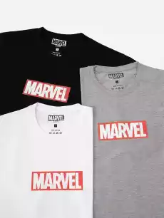 Zestaw 3 Koszulek Marvel Comics Front Logo Czarna Biała Szara Odzież obuwie dodatki Odzież męska Koszulki męskie