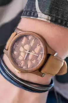 Drewniany zegarek z tarczą w pomarańczowe cętki Biżuteria i zegarki Zegarki